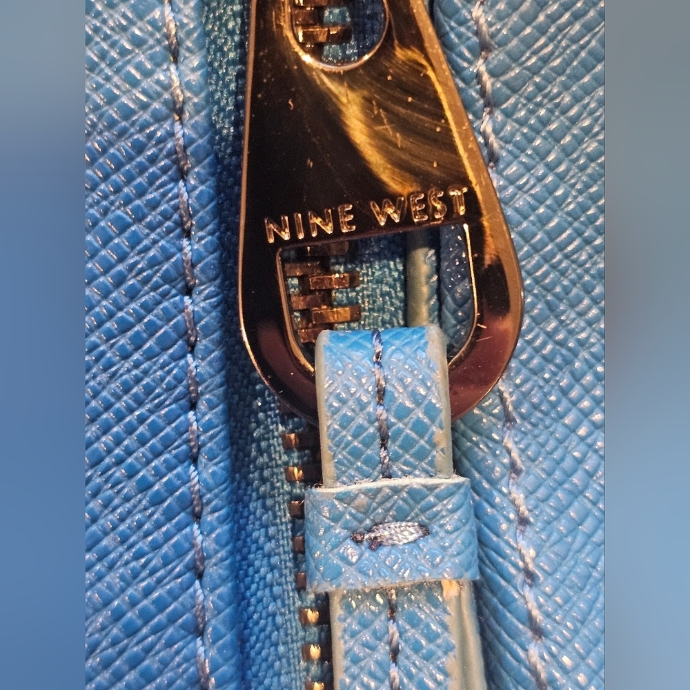 Nine West Blue Textured Shoulder Bag | Double Zip Pocket Tote - Picture 5 of 7